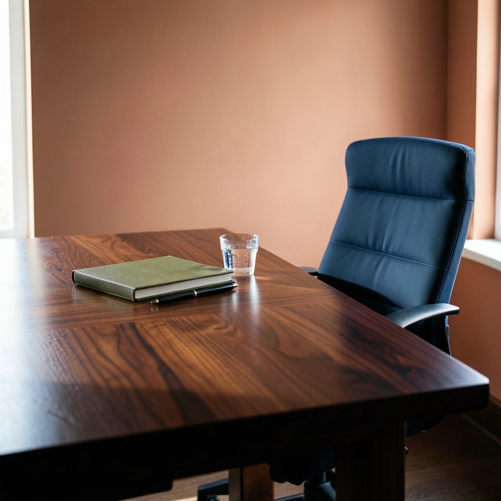 An empty desk lit by morning light, ready for a research session.